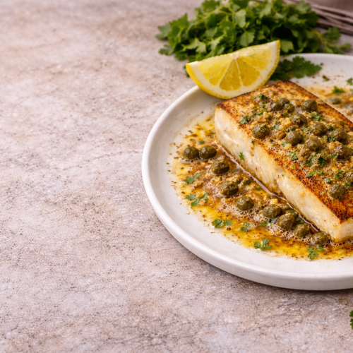 Halibut with Browned Butter Caper Sauce