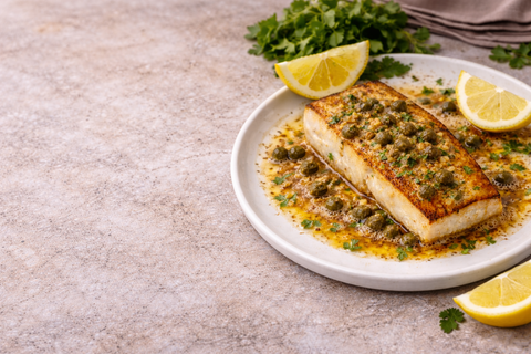 Halibut with Browned Butter Caper Sauce