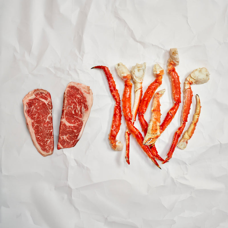 Wagyu NY Strip & King Crab Legs