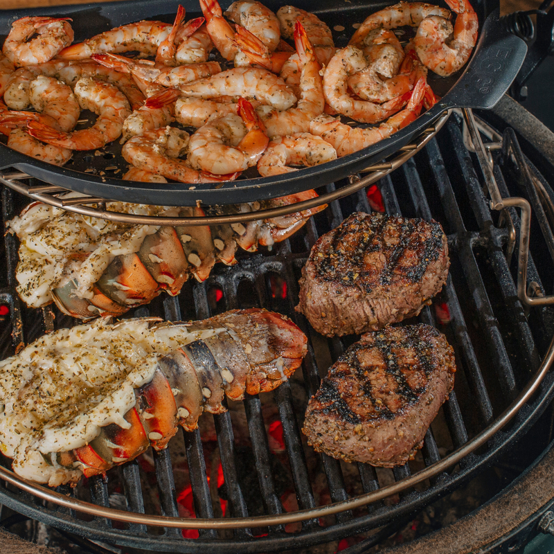 Filets, Lobster Tails, and Shrimp on Grill