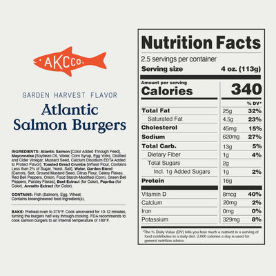 Atlantic Salmon Burger Ingredients / Nutrition Facts