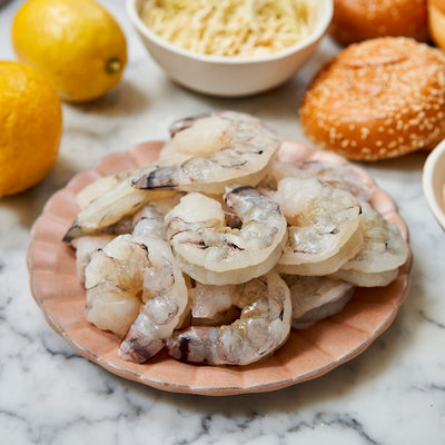 Raw tiger shrimp on plate