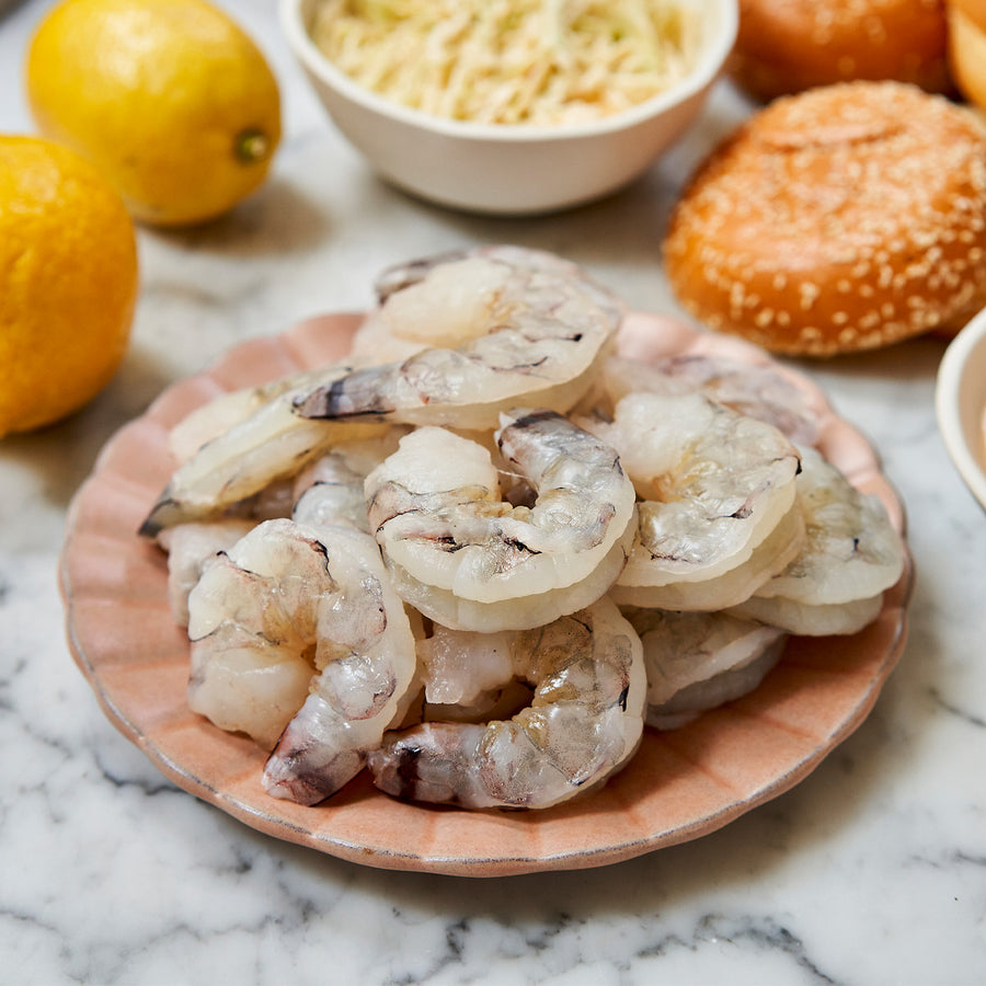 Raw tiger shrimp on plate