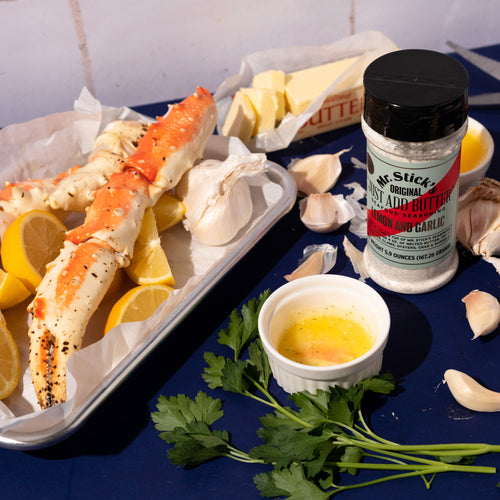 Extra Large Red King Crab Legs, Ramekins, Butter & Mr. Stick's Seafood Seasoning Bundle