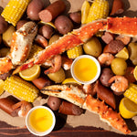 Large Golden King Crab Legs, Ramekins, Butter, & Mr. Stick's Seafood Seasoning Bundle